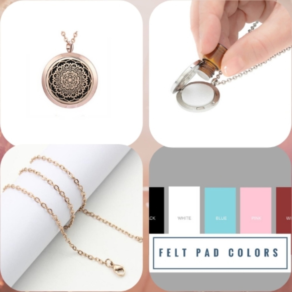 Rose Gold Metal Lace Aroma Essential Oil Necklace